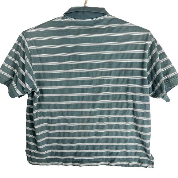 VTG St Johns Bay Polo Shirt Men XXL Green White Striped Short Sleeve 100% Cotton - Picture 2 of 8